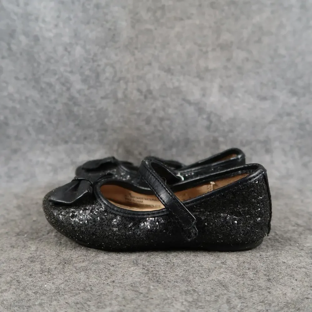 Cherokee Shoes Kids Toddler 9 Mary Jane Ballet Flats Black Glitter Bow Girls